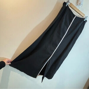 DANZY Sz XL 100% Linen Black With White Stripe A-Line Maxi Skirt